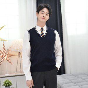 (빅사이즈) 네이비 화이트라인 교복조끼(남자) -4XL 여자조끼