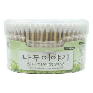 [기타]나무스틱 원터치 면봉 300EA 원형 귀이개 화장 면봉