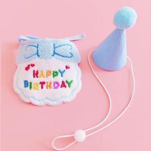 강아지 생일파티 꼬깔모자+스카프+가랜드(블루) 말티푸 넥카라