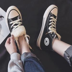 털신발 기모 캔버스화 방한 따뜻 하이탑 겨울 스니커즈 여자신발