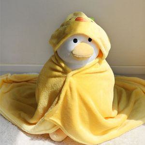 캐릭터 어깨 후드 오리 단추 입는 극세사무릎 망토 귀여운 케이프 담요
