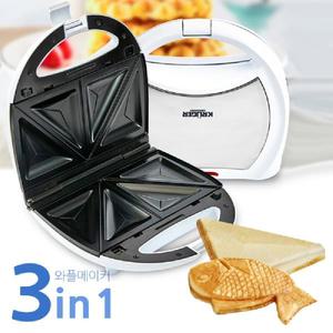 크루거733 붕어빵 샌드위치 3in1 와플메이커크로 만들기 만들 기계 와팬 와펜 크로 전기