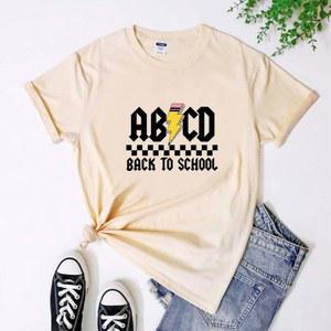 ABCD 백 투 스쿨 티셔츠 연필 번개 그래픽 귀여운 유치원 교사 첫날