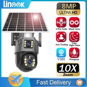 Linook V380 무선 4G SIM 카드 실외 태양광 카메라 방수 360 듀얼 렌즈 4K CCTV 보안 보호 IP 카메라