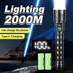 100000 루멘 슈퍼  파워 LED 손전등 울트라 야외 충전식 핸드 토치 5 모드 Type-C 조명 2000m