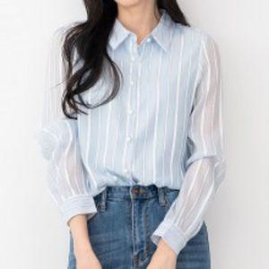 KAA 8523 여자소매시스루긴팔블라우스여성 셔츠 브라우스 카라 봄신상 반팔 여름