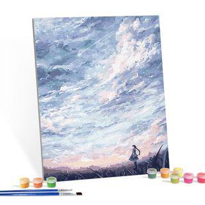 DIY 페인팅 캔버스 그림 그리기 유성과 소녀 40X50 퍼즐 사진액자