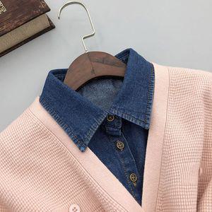 데님 페이크카라 넥케이프 청 셔츠 DD-12993레이어드 카라 목카라 여성 이너