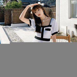 수영장 호캉스 수영복 비치웨어 엔틱 반팔 여자 캡내 (WFHQOGX)