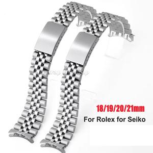 곡선 끝 솔리드 스테인레스 스틸 시계 밴드 18mm 19mm 20mm 21mm 스트랩 롤렉스 금속 벨트 세이코 접이식