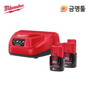 밀워키 M12B2(2개)+C12C 스타터키트 M12 BPP2B-202X호환용 밧데리콤보셋트