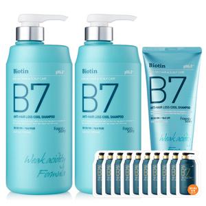 B7 쿨 탈모 샴푸 1000ml+1000ml+200ml+샴푸10매