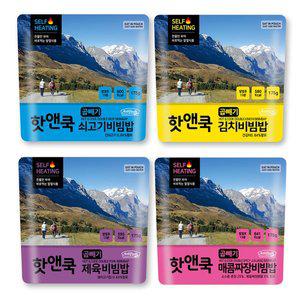 [이지밥]핫앤쿡 곱빼기 비빔밥 4개 세트 비화식 발열도시락 전투식량 등산도시락