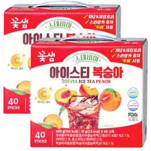 꽃샘 스테비아 아이스티 복숭아 40T+40T 저당 저칼로리 우바홍차
