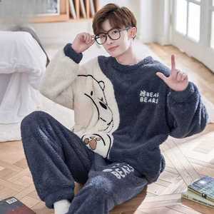 남자 겨울 수면 상하 우주인 극세사 잠옷 세트 벨벳 기모 실내복 겨울잠옷
