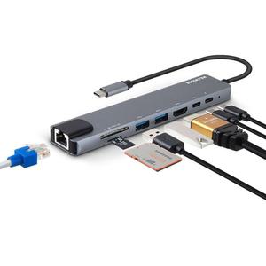 스마텍 C to 8포트 멀티허브/카드/리더기/C타입/USB/전원/허브/노트북/멀티/PC/외장형/TYPEC/휴대용