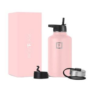 아이언 FLASK 캠핑 및 하이킹 수분 플라스크, 넓은 입, 빨대 뚜껑 3개, 스테인리스 스틸 야외 물병, 이중 벽, 단열 보온병, 금속 캔틴 - 로즈, 64온스