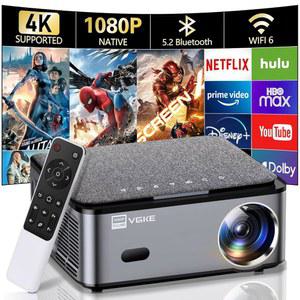WIFI 및 블루투스가 지원되는 VGKE 스마트 4K 프로젝터, 800 ANSI 풀 HD 1080P 야외 영화 프로젝터, 휴대폰용 6D /4P 키스톤 홈 시어터 프로젝터, IOS, ANDROID(그레이)