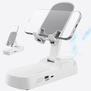 무선 블루투스 스피커가 있는 해리핏 휴대폰 스탠드, iPhone /iPad와 호환, 360 HD 서라운드 사운드가 홀더, 가정, 사무실, 야외에서 사용하기에 적합.남성 여성용 선물(화이트)