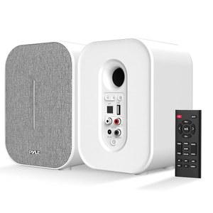 PyleUsa 데스크톱 블루투스 책장 스피커, 50와트 MAX HiFi 스튜디오 모니터 데스크 스테레오 액티브 및 패시브 스피커 시스템, 내장 디지털 오디오 앰프, 스마트폰 PC 호환-PBKST33,화이트
