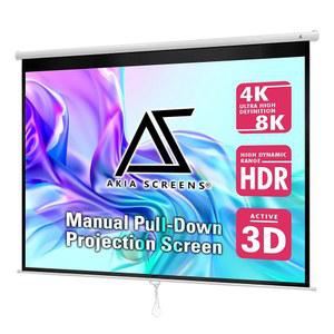 AKIA 스크린 접이식 프로젝터 스크린 풀다운 110인치 4:3 8K 4K HD 3D 화이트 프로젝션 스크린 매뉴얼 B, 영화 홈 시어터 오피스 실내 천장 벽걸이, AK M110V1