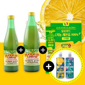 유로푸드 유기농 100% 레몬주스 500ml 1개+1L 1개+스틱형1통 (바디워시드림) 레몬쥬스