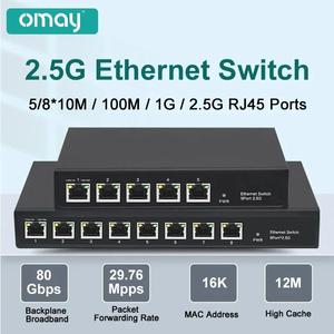 OMAY 이더넷 스위치 RJ45 포트 업 링크 플러그 앤 플레이 수집기 인터넷 디스트리뷰터 팬리스 8 2.5Gb 2.5