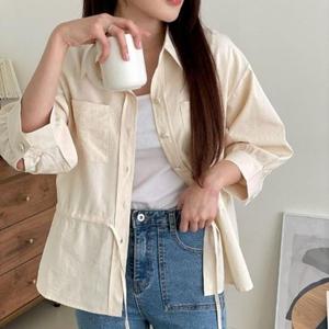 여자 가을남방 레이온 허리스트링 긴팔 셔츠
