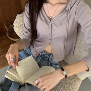 [옷자락] 여성 언발 무지 레이온 슬릿 후드 롱슬리브 가디건