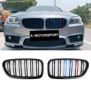 자동차 그릴망 튜닝 BMW 호환 5 시리즈 F10 F11 용 M5 스타일 프론트 그릴 블랙 탄소 섬유 룩 M 더블 슬랫