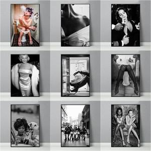 패션 여성 레트로 아트 포스터 La-na Del Rey Naoomi Campbell 캔버스 페인팅 흑백 벽 그림 홈 룸 장식