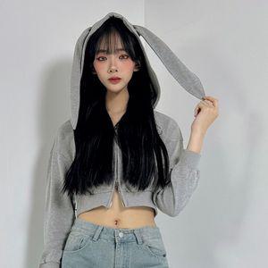 토끼귀 후드 크롭 집업 친구 선물 코스튬티셔츠 패션 토끼 여성 업티 미니