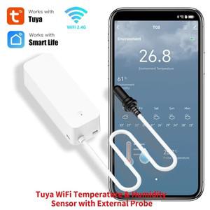 투야 스마트봇스마트 홈 습도계 용 외부 프로브가있는 Tuya WiFi 온도 센서 식물 수족관 와이너리 APP 링