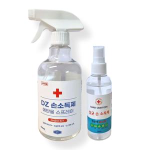 회사 병원 대중교통 가정 DZ손소독제 에탄올스프레이 500ml + 에버클린케어 살균손소독제 100ml