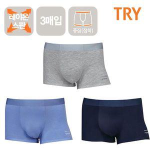 TRY 주니어 남성 레이온 스판 퓨징 드로즈 팬티 3매입쥬니어무지 남학생 남아사각세트 선물용 남자 사각