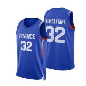 농구유니폼 농구복 져지 바지 나시 티셔츠 반티 2024 농구 유니폼 FRANCE 32 WEMBAN성탄절 봉제 자수 야외