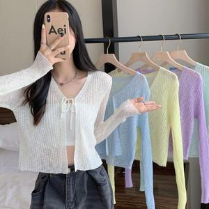[오노마] ONM 심플 시스루 여름 리본 가디건