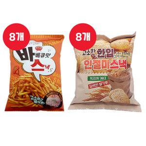 푸드킹 달콤하고 고소한 바베큐맛스낵 100g 8개 + 한입 인절미 쌀과자 70g 8개 (총16개)