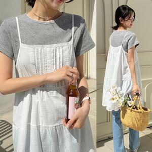[데일리앤] 프루티 화이트 펀칭 자수 레이스 레이어드 롱 나시 프릴 캉캉 끈 뷔스티에 미니 원피스 임산부