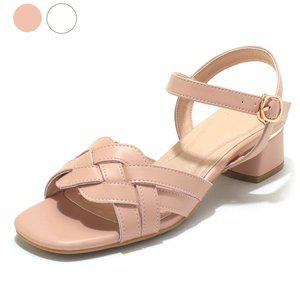 갤러리아 세라 여성소가죽 스트랩 통굽 샌들 C24S001 핑크 4CM