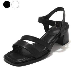 갤러리아 세라 여성 소가죽 스트랩 메리제인 통굽 샌들힐 C24S010 검정 5CM
