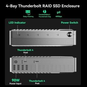 Acasis 4 베이 USB4.0 40Gbps M.2 NVMe SSD 인클로저 Thunderbolt 케이스 Mac/PC 비디오 편집용 32TB RAID