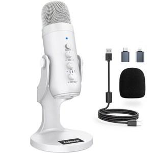 HAOMUREN 화이트 콘덴서 팟캐스트, 컴퓨터, 유튜브용 녹음 마이크, 스튜디오 게임, PC USB 스트리밍 전화 마이크