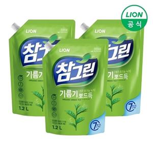 참그린 녹차 기름기뽀드득 주방세제 리필 1.2L X 3개