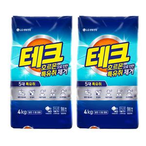 테크 분말세제 호르몬 특유취, 4kg, 2개