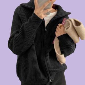 간절기 가을 골지 집업 가디건 여자 카라 캐주얼 데일리