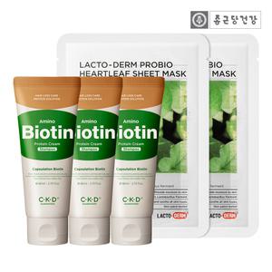 CKD 아미노비오틴 단백질크림 탈모증상완화 샴푸 80ml 3개+어성초 마스크 2매(샴푸 유통기한 임박상품)