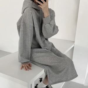[하프클럽/알티피아]여성 겨울 기모안감 후드롱원피스 데일리 기모원피스