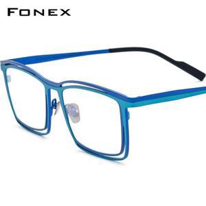 패션안경테 FONEX 남성용 티타늄 안경테, 레트로 사각 색상 안경, 빈티지 2024, F