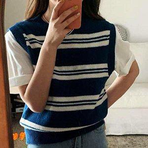 [셀러허브 1][HYIJUVYL_4B]데일리 상의 여성 스트라이프 라운드넥 니트